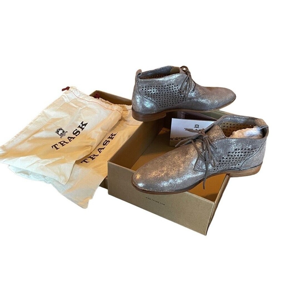 NIB & Dust Bags Trask Women Addy Leather Pewter LaceUp Ankle Chukka Boot SZ 8